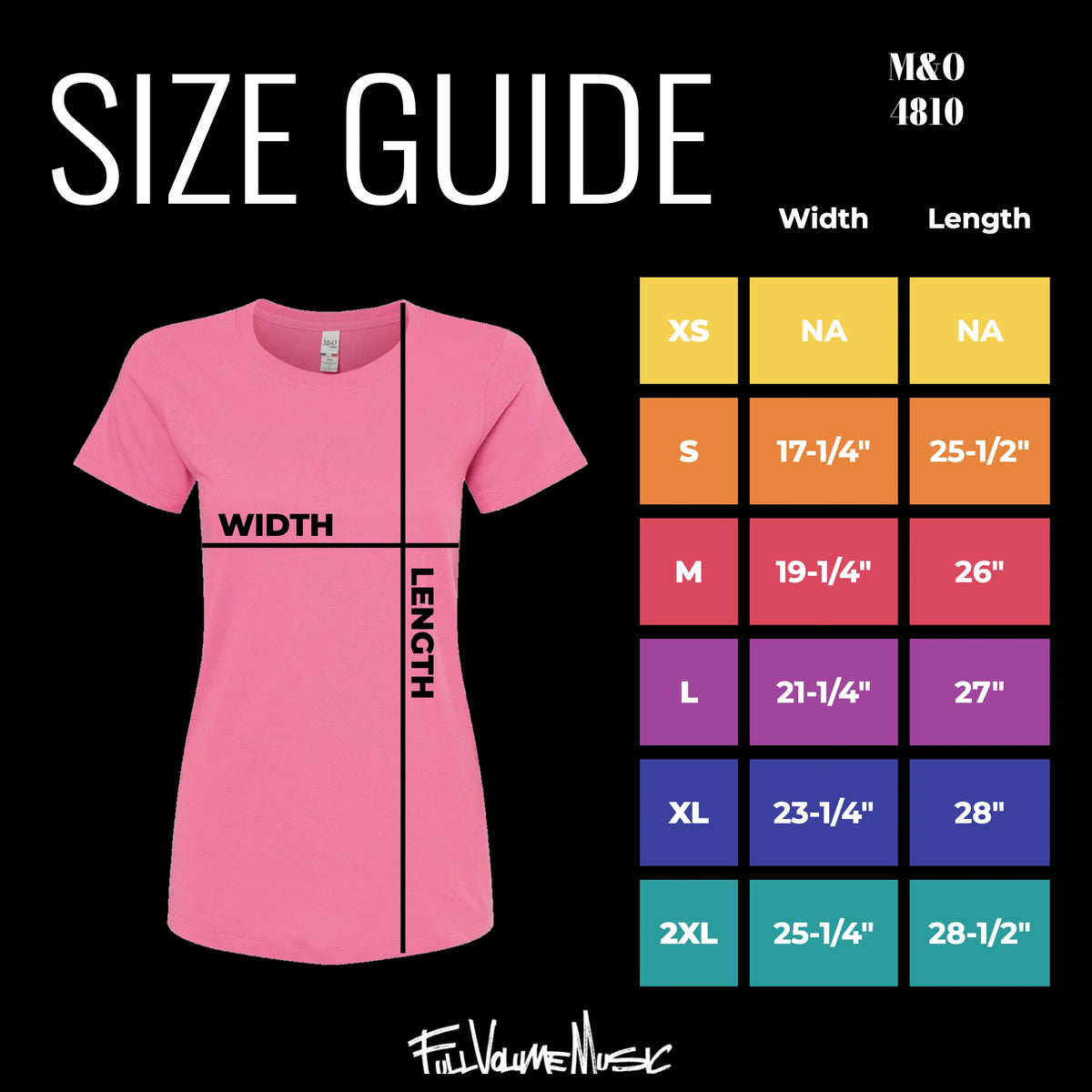 M&O 4810 women's tee size guide